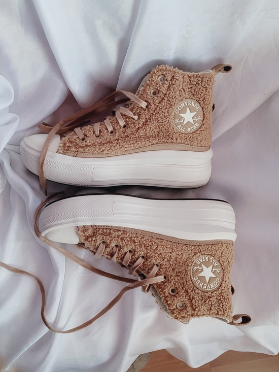 Converse Shoes - Converse Beige Sherpa Platform High-Top Sneakers Size 7.5M